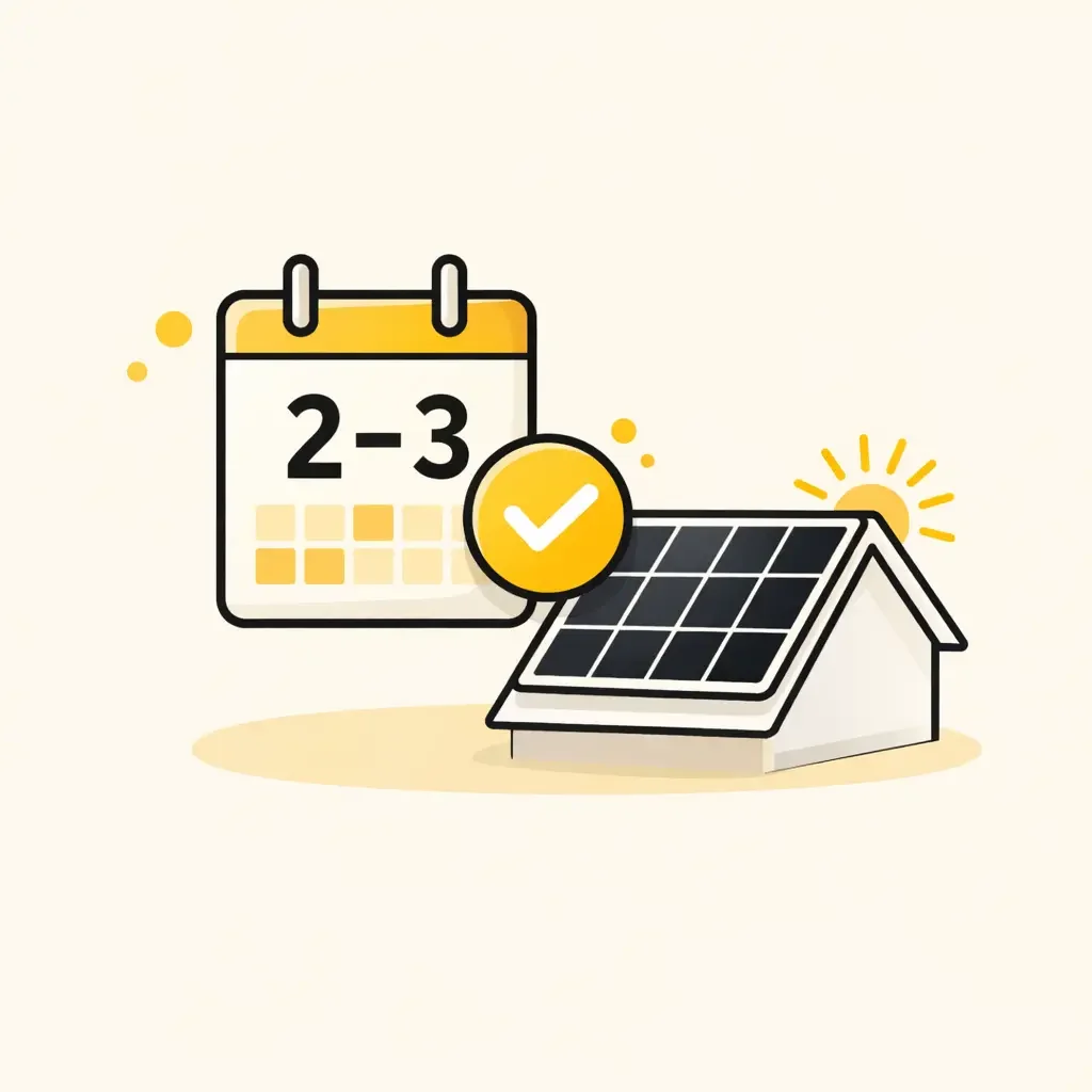 Infographic showing a calendar and a house with solar panels