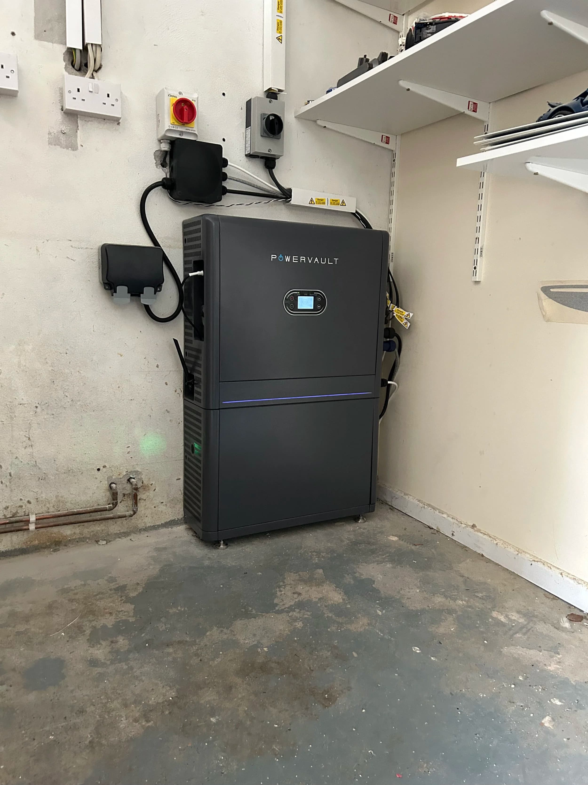 A Powervault battery installed in the garage at Little Fancy Close