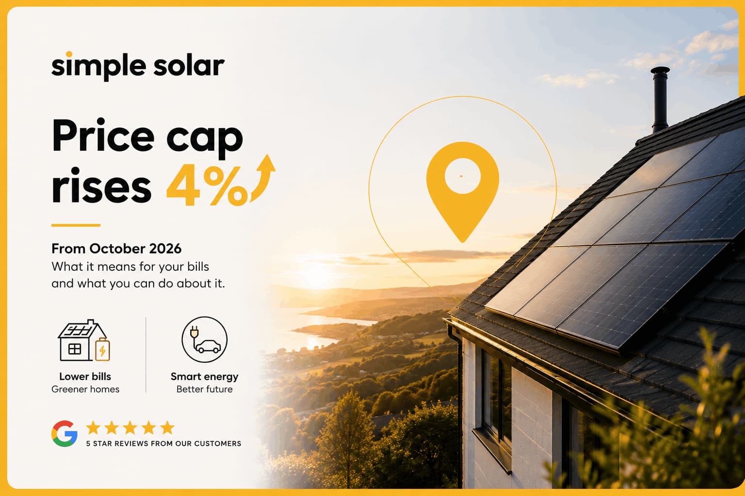 Ofgem energy price cap rises 4% from October 2026 with Simple Solar solar panels